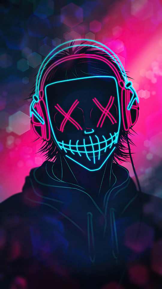 540x960 Mask Boy Listening Music Neon 4k 540x960 Resolution HD 4k Wallpapers,  Images, Backgrounds, Photos and Pictures