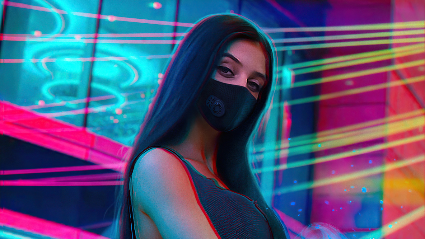 1366x768 Mask Girl Black Hair 4k 1366x768 Resolution HD 4k Wallpapers,  Images, Backgrounds, Photos and Pictures