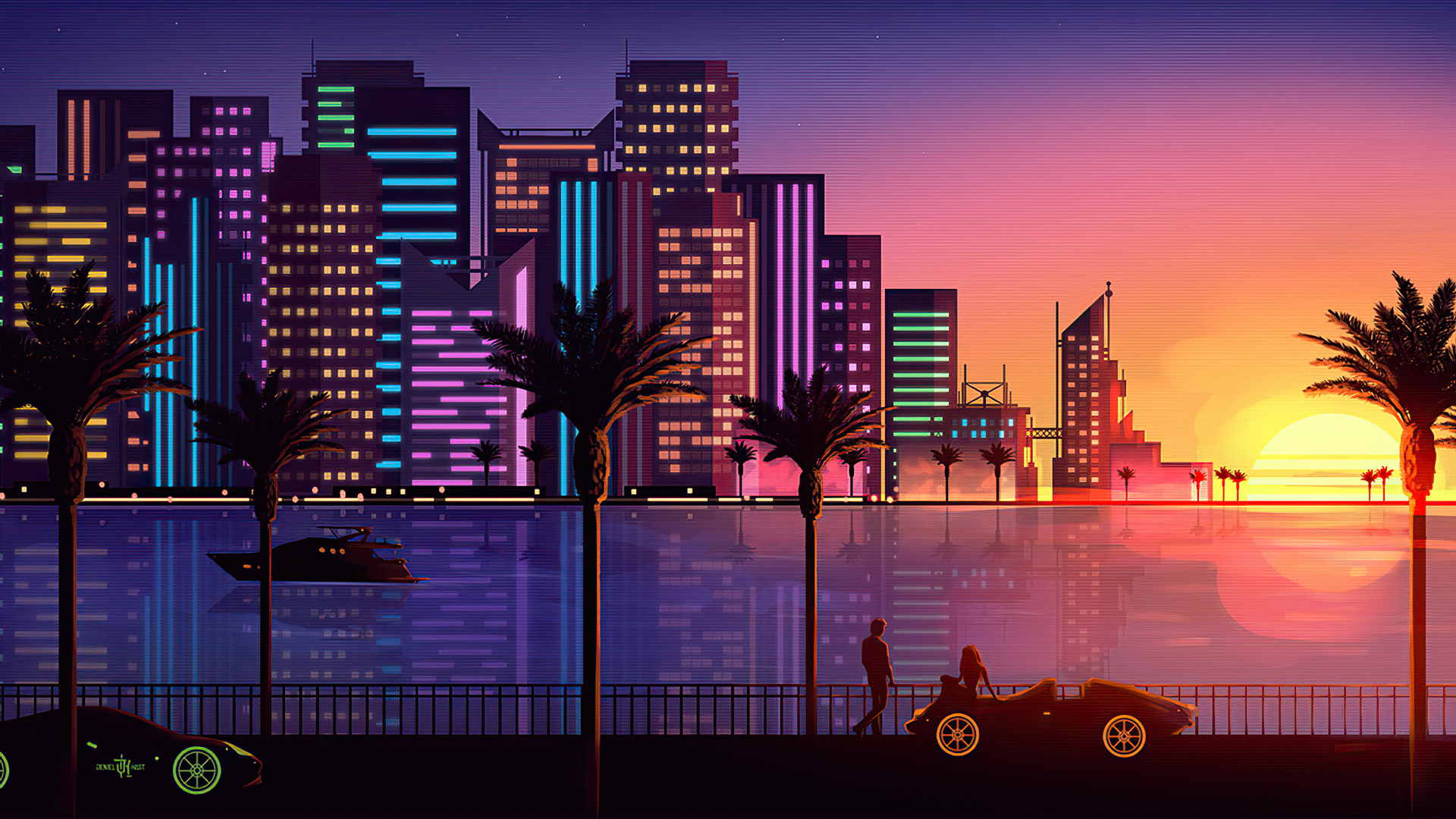 1920x1080 Miami Sunset Artistic 4k Laptop Full HD 1080P HD 4k Wallpapers,  Images, Backgrounds, Photos and Pictures