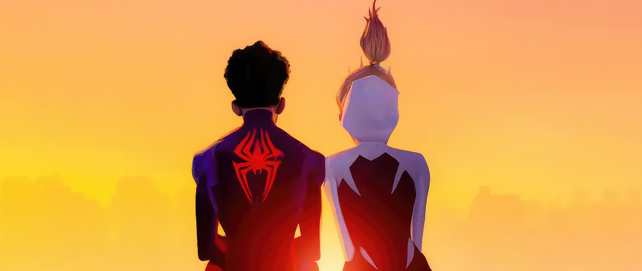 Miles Morales And Gwen Stacy Swing Into Action Wallpaper In 2560x1080 Resolution