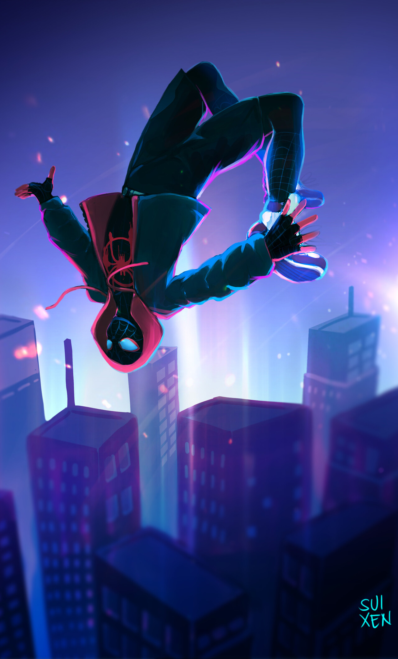Miles Morales Falling Upside Down Spiderman Into The Spiderverse Live  Wallpaper  MoeWalls