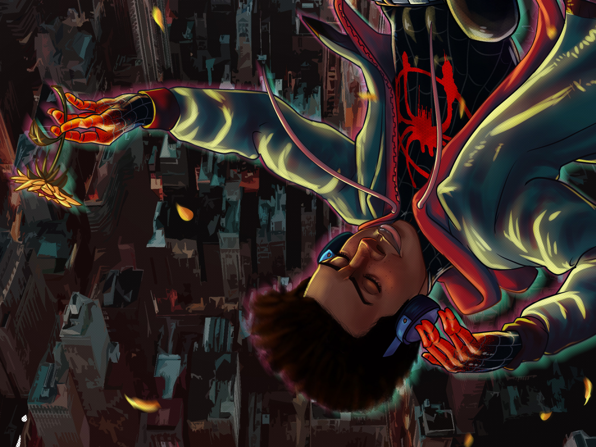 2048x1536 Miles Morales Listening Sunflower Song 2048x1536 Resolution