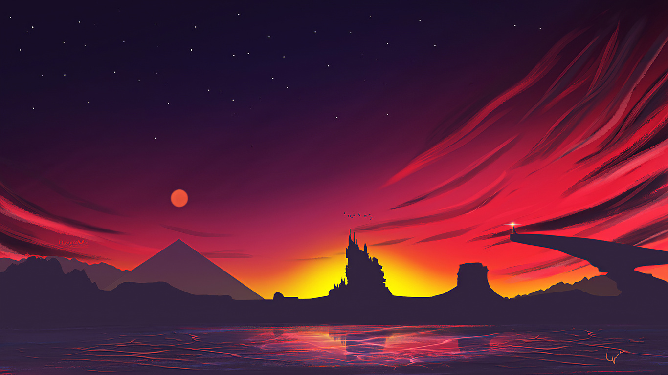 1366x768 Minimal Sunset Landscape 4k Laptop HD ,HD 4k Wallpapers,Images