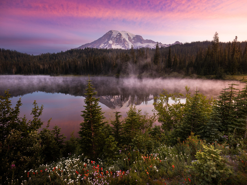 1024x768 Morning Light At Mount Rainier National Park Wallpaper ...