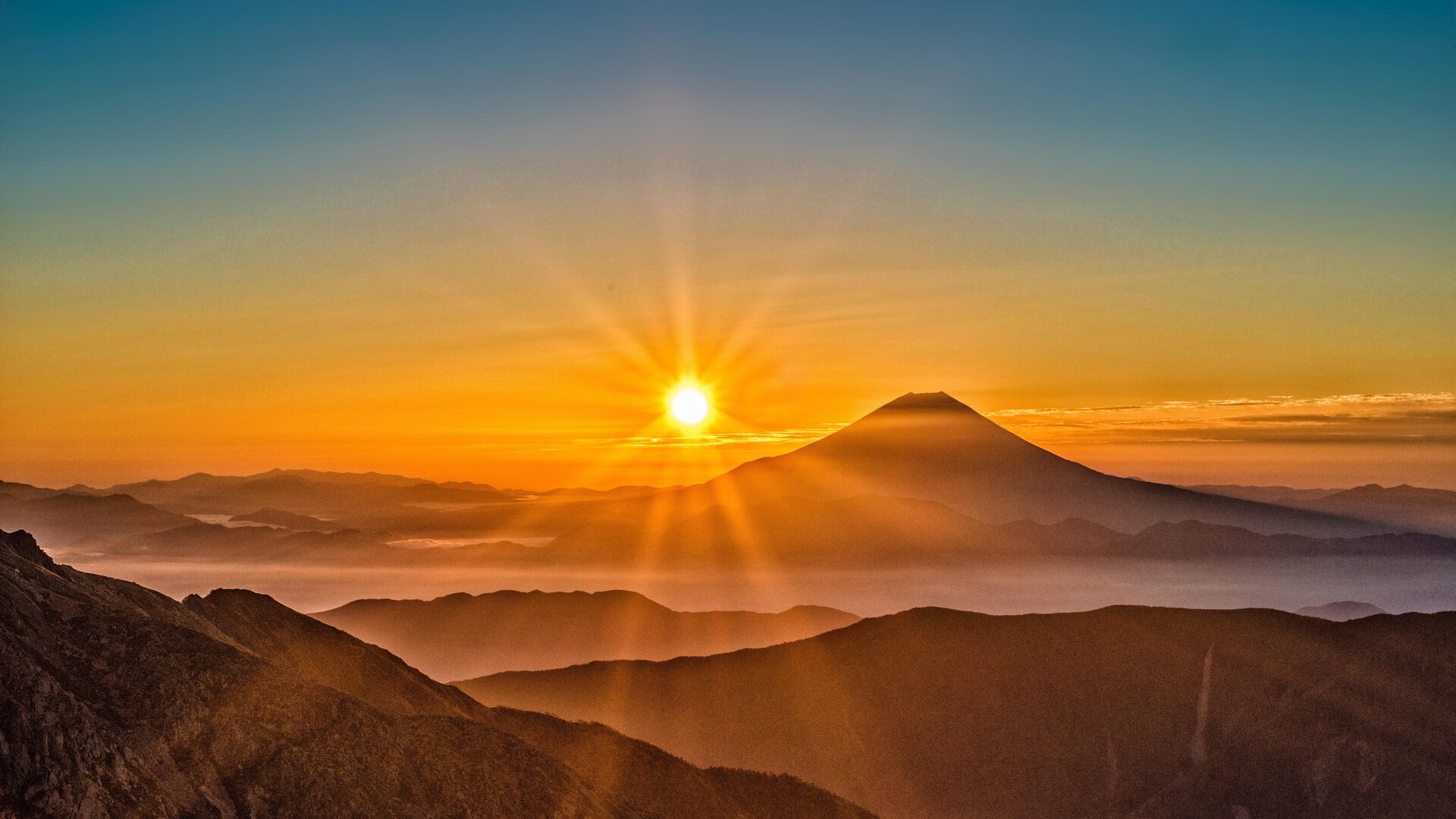 Mount Fuji Morning Sun Rising HD WALLPAPER 