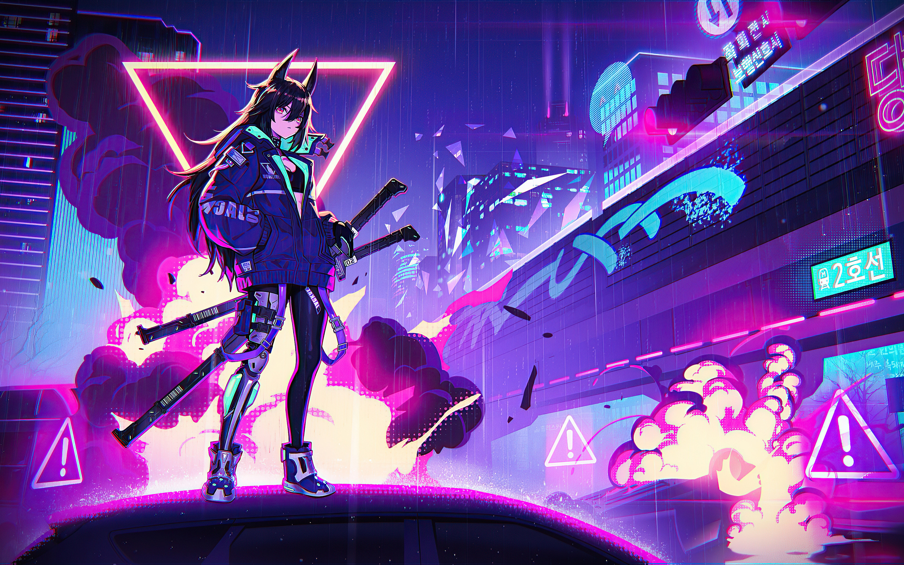 Neon Cyber City Cat Girl 4k In 2880x1800 Resolution. 