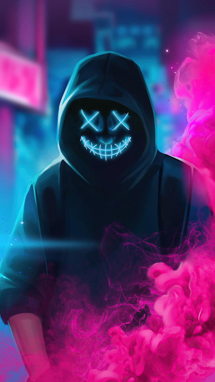 750x1334 Neon Guy Mask Smiling 4k iPhone 6, iPhone 6S, iPhone 7 HD 4k ...