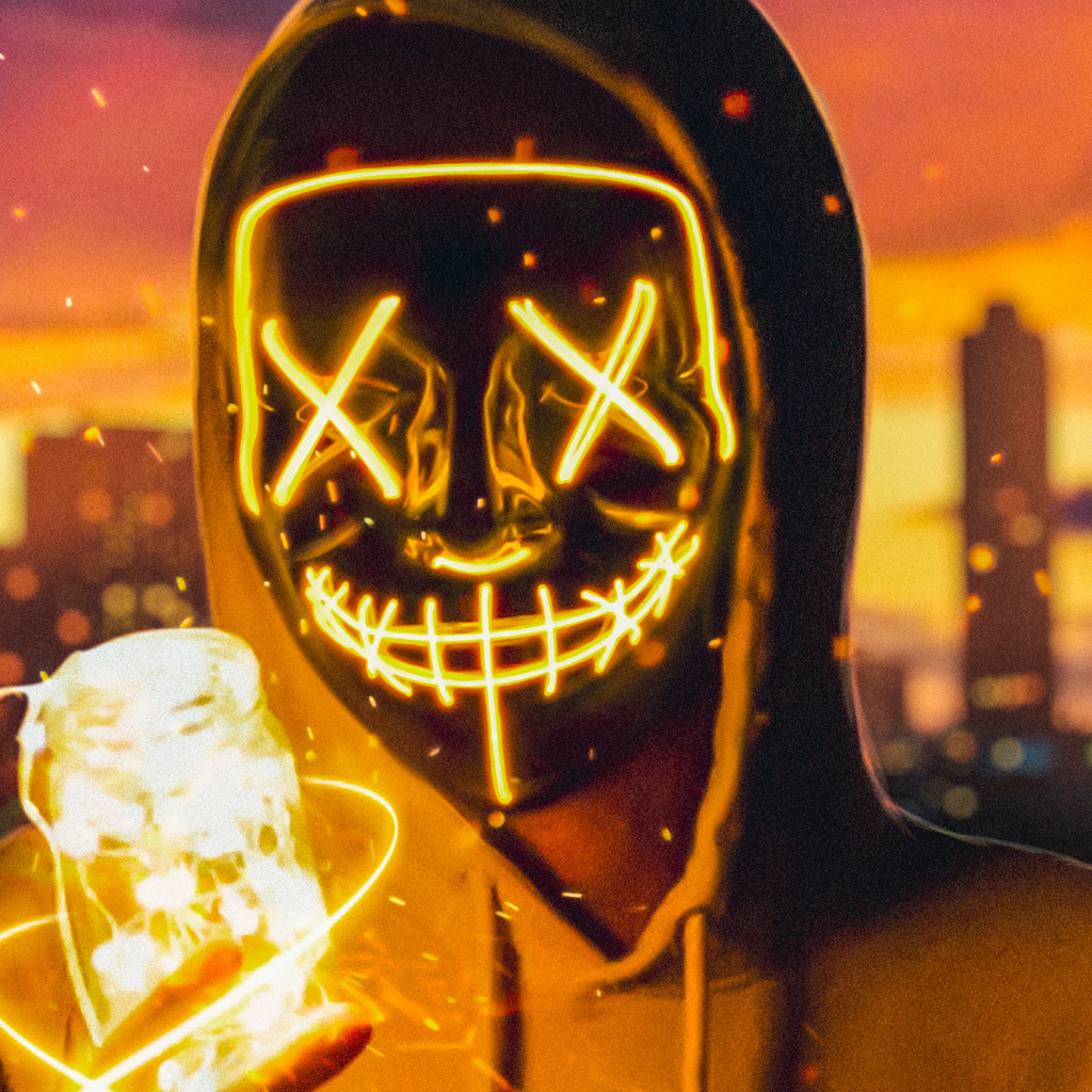 1024x1024 Neon Mask Guy With Light Cube 1024x1024 Resolution HD 4k ...