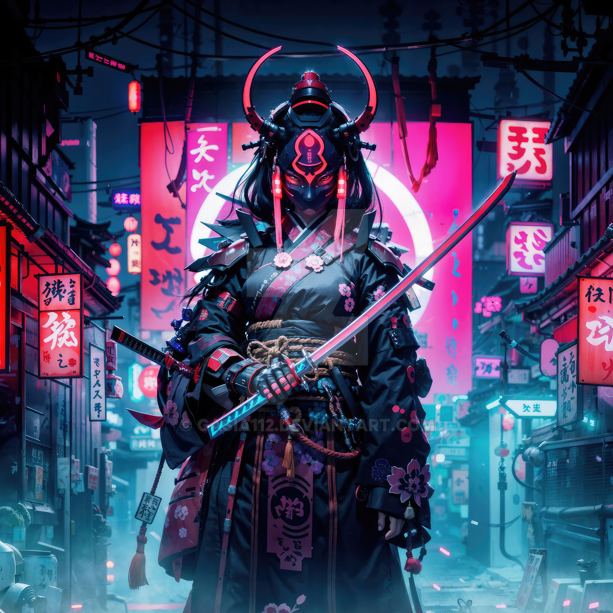 2048x2048 Neon Samurai In Futuristic Tokyo Ipad Air ,HD 4k Wallpapers ...