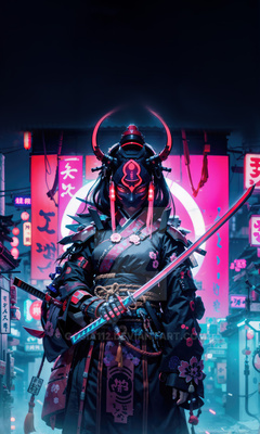 240x400 Neon Samurai In Futuristic Tokyo Acer E100,Huawei,Galaxy S Duos ...