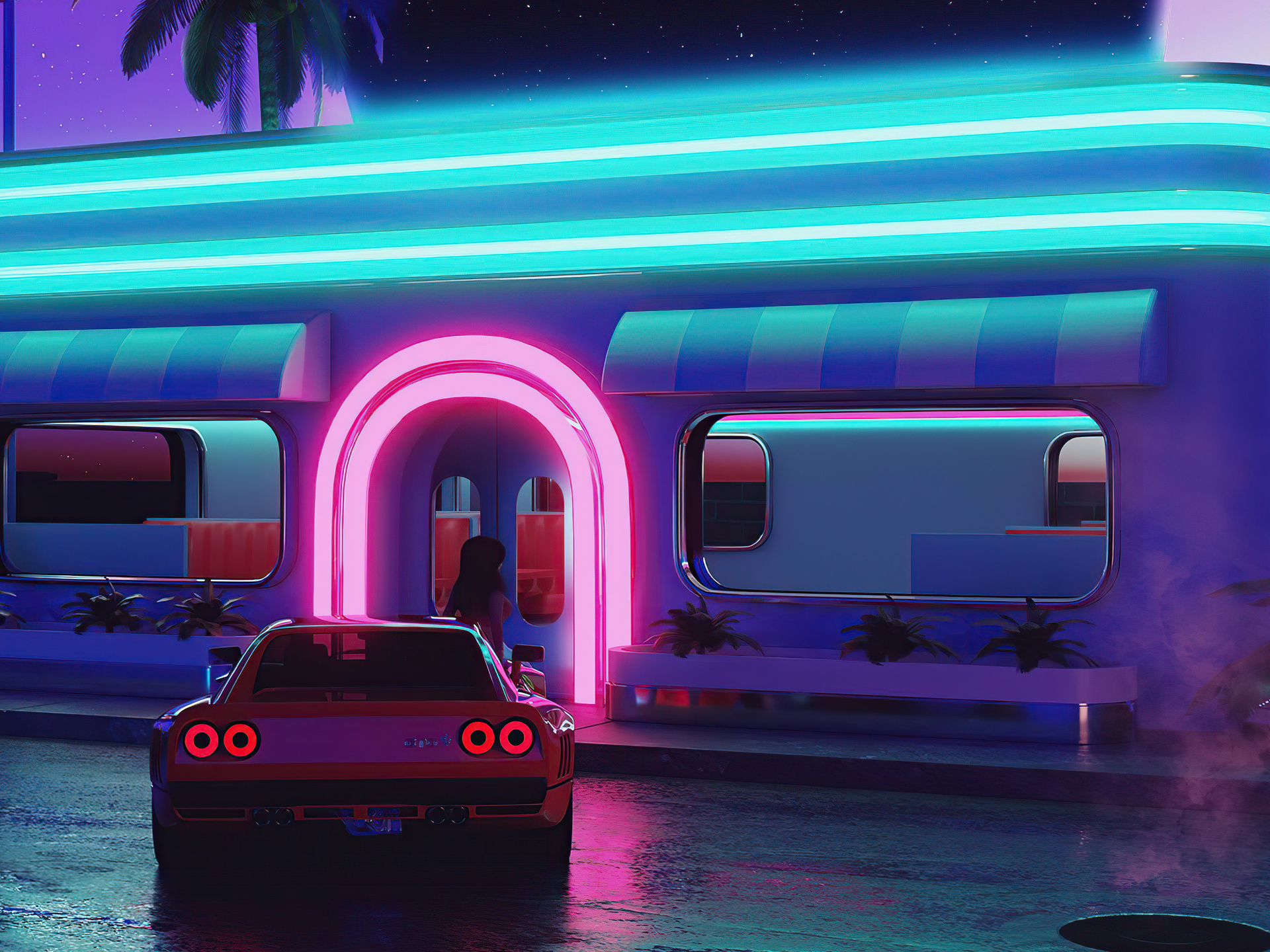 1920x1440 Night Dinner Retrowave 5k 1920x1440 Resolution HD 4k ...