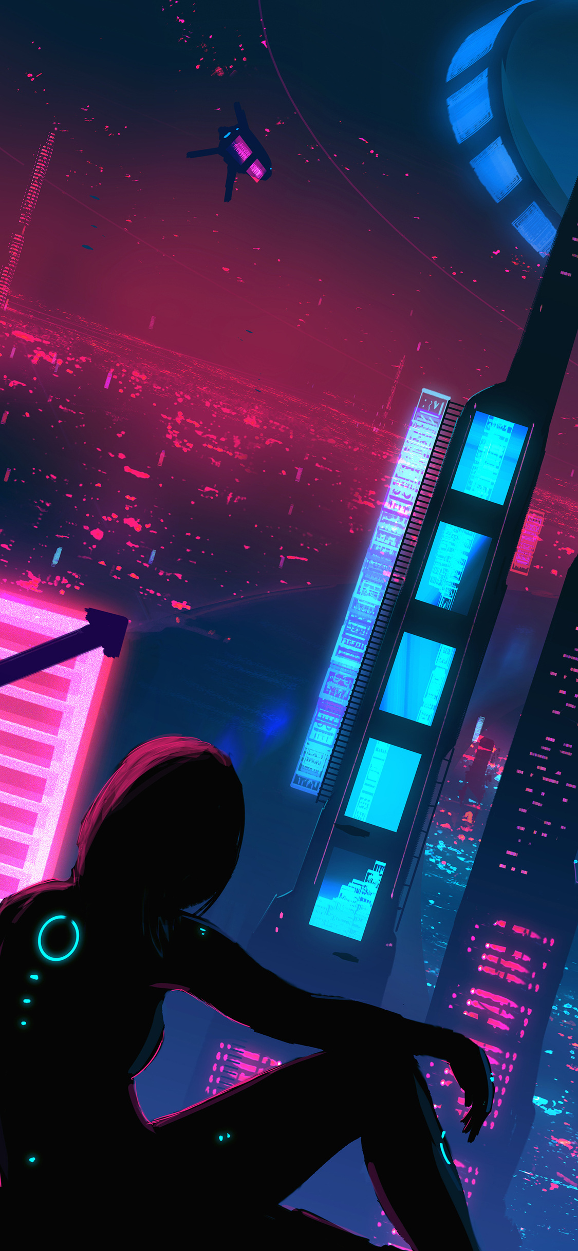 Download Girl On Road Cyberpunk iPhone X Wallpaper