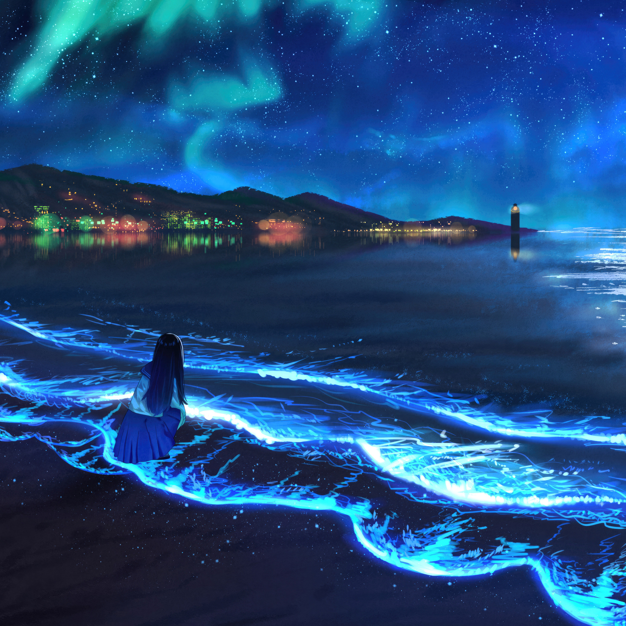 2048x2048 Ocean Breeze Calming The Soul Of Anime Girl Ipad Air ,HD 4k ...