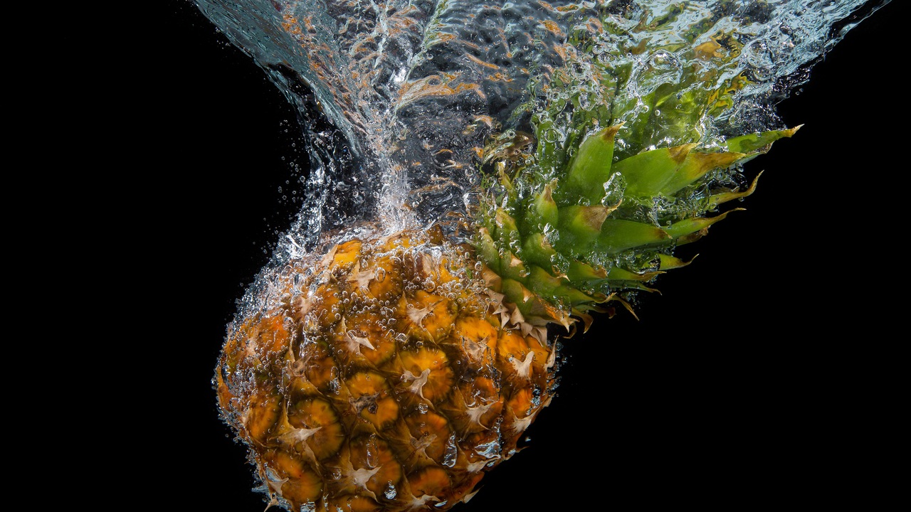 Pineapple Water Splash 5k Wallpaper In 1280x720 Resolution