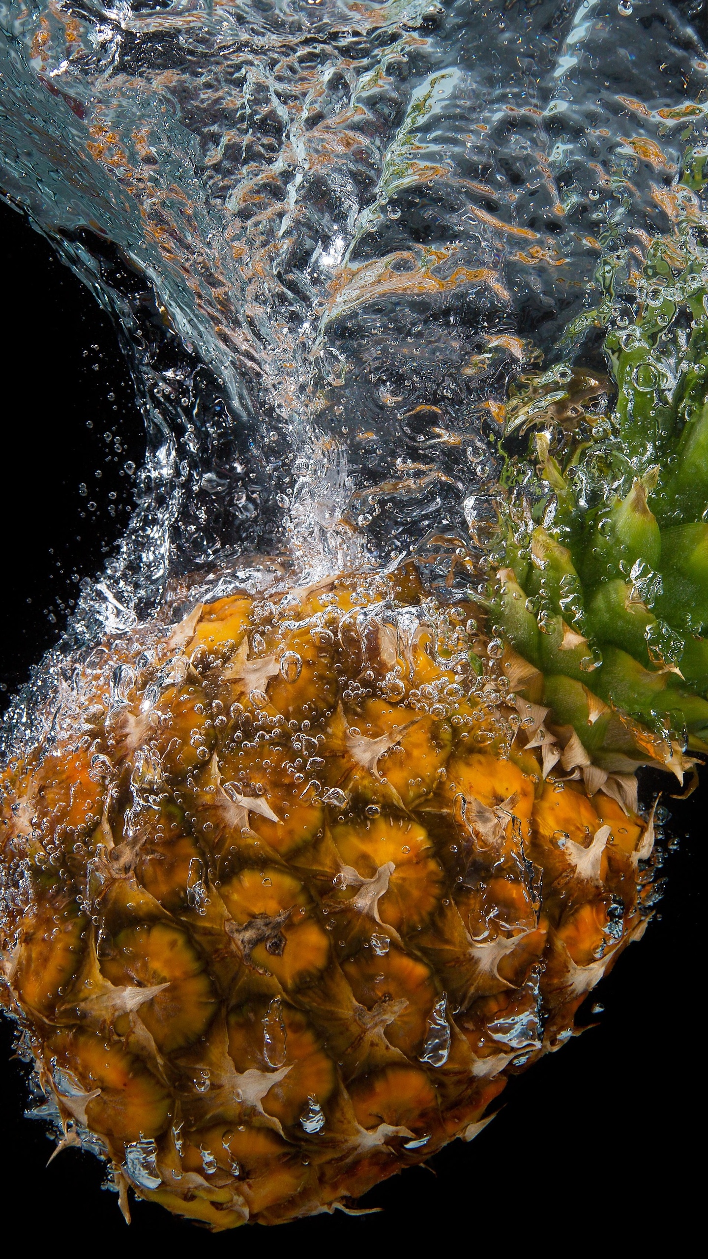 Pineapple Water Splash 5k Wallpaper In 1440x2560 Resolution