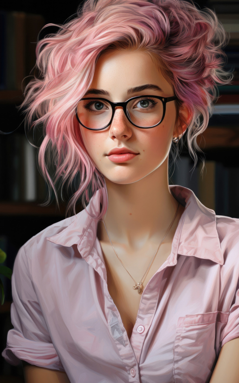 800x1280 Pink Haired Girl With Glasses At Home Office Nexus 7,Samsung ...