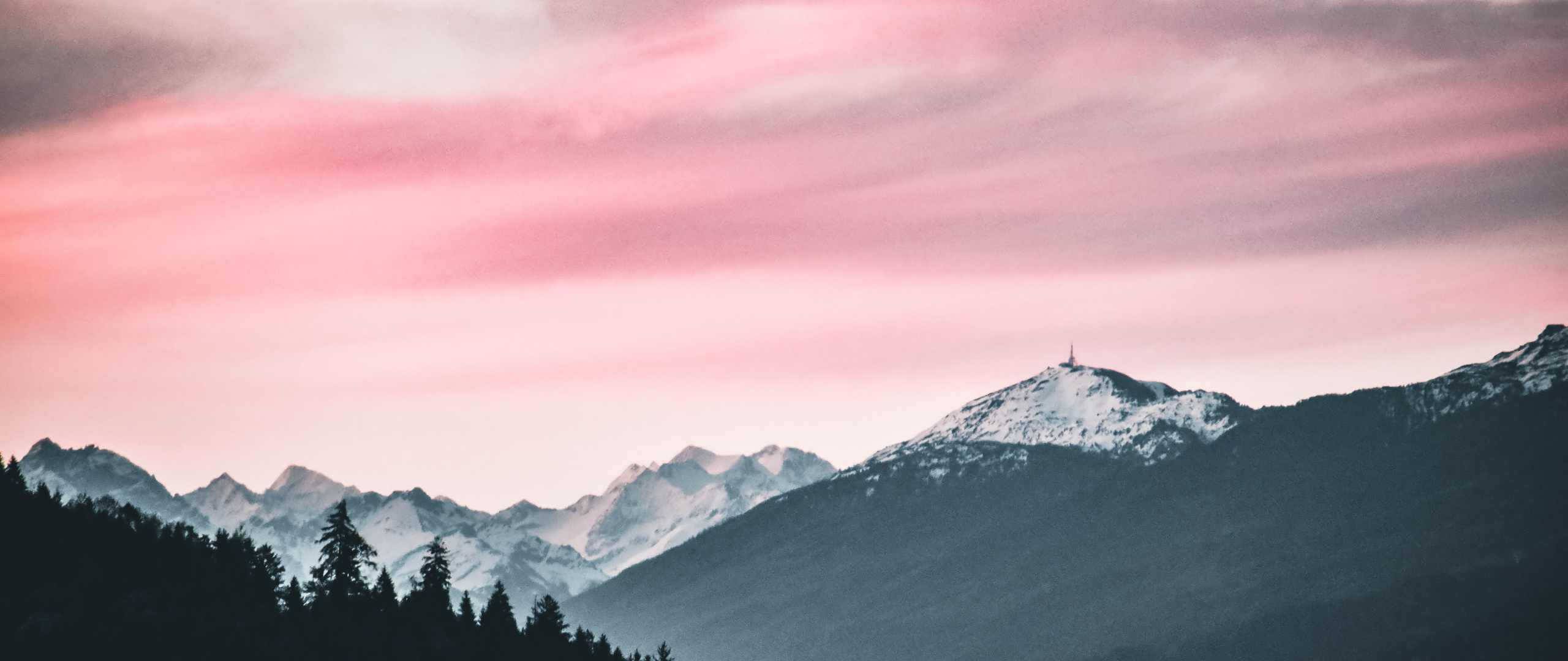 2560x1080 Pink Sky Nature Beauty Mountains Snow 5k 2560x1080 Resolution ...