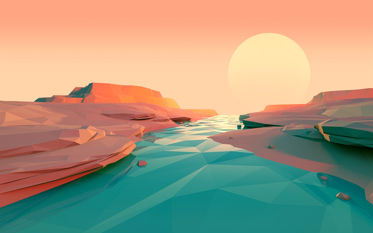 1280x800 Polygon Lake Sunset Minimalist 720P ,HD 4k Wallpapers,Images