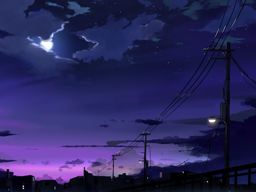 1024x768 Power Lines Moon Anime Quite Night 4k 1024x768 Resolution HD 4k  Wallpapers Images Backgrounds Photos and Pictures