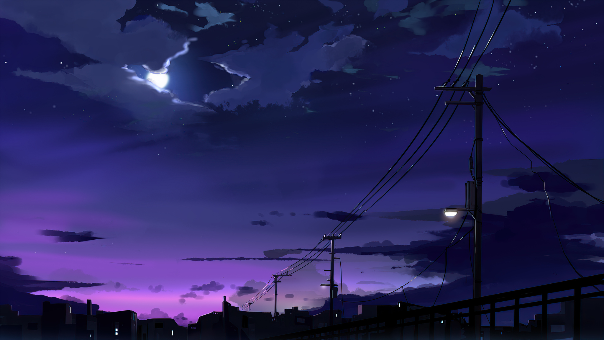 2048x1152 Power Lines Moon Anime Quite Night 4k Wallpaper,2048x1152 ...