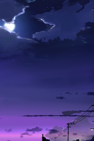 320x480 Power Lines Moon Anime Quite Night 4k Apple Iphone,iPod Touch ...