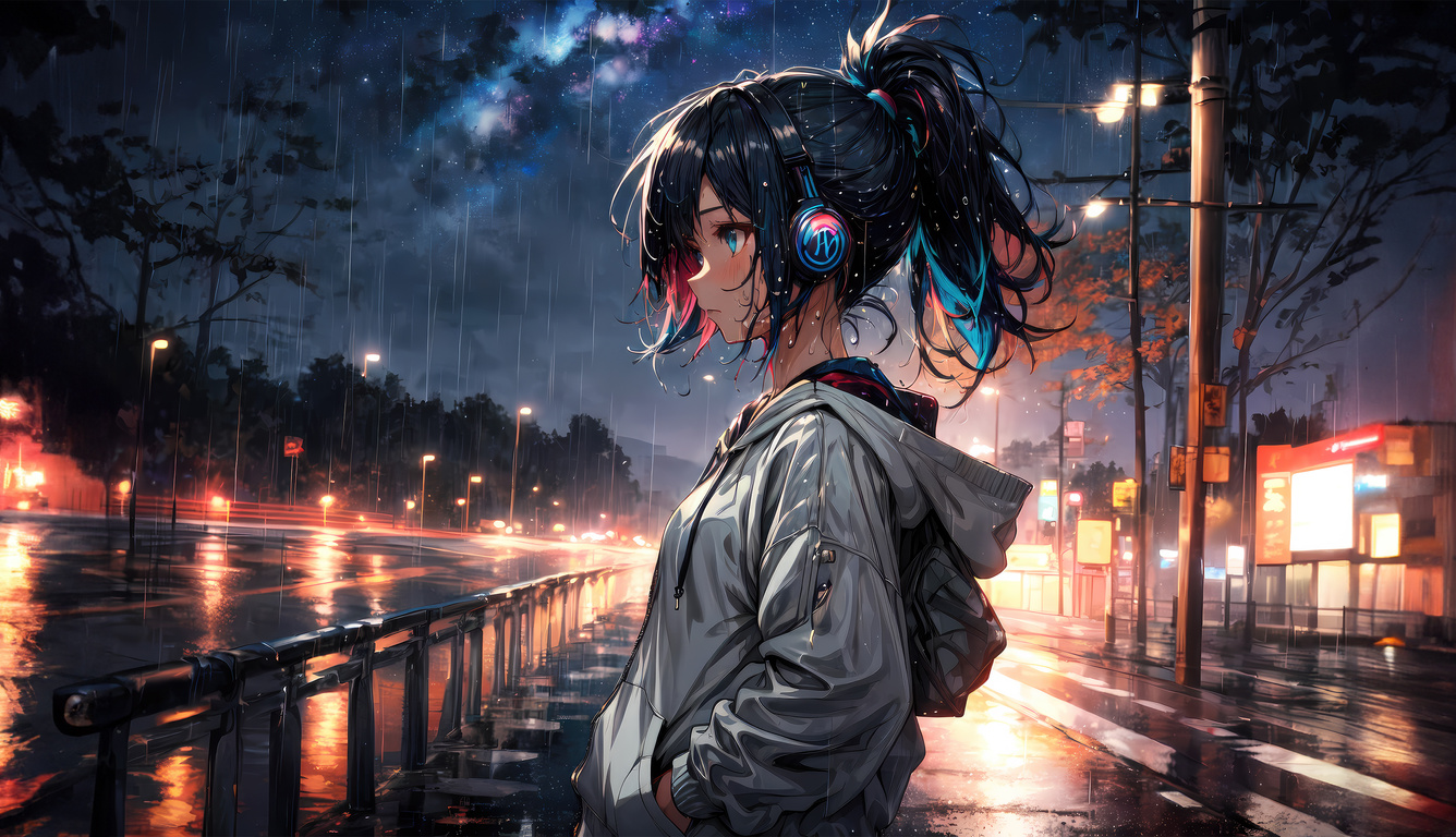 1336x768 Rainy Road Serenade Anime Girl In The Wet Urban Glow Laptop HD ...