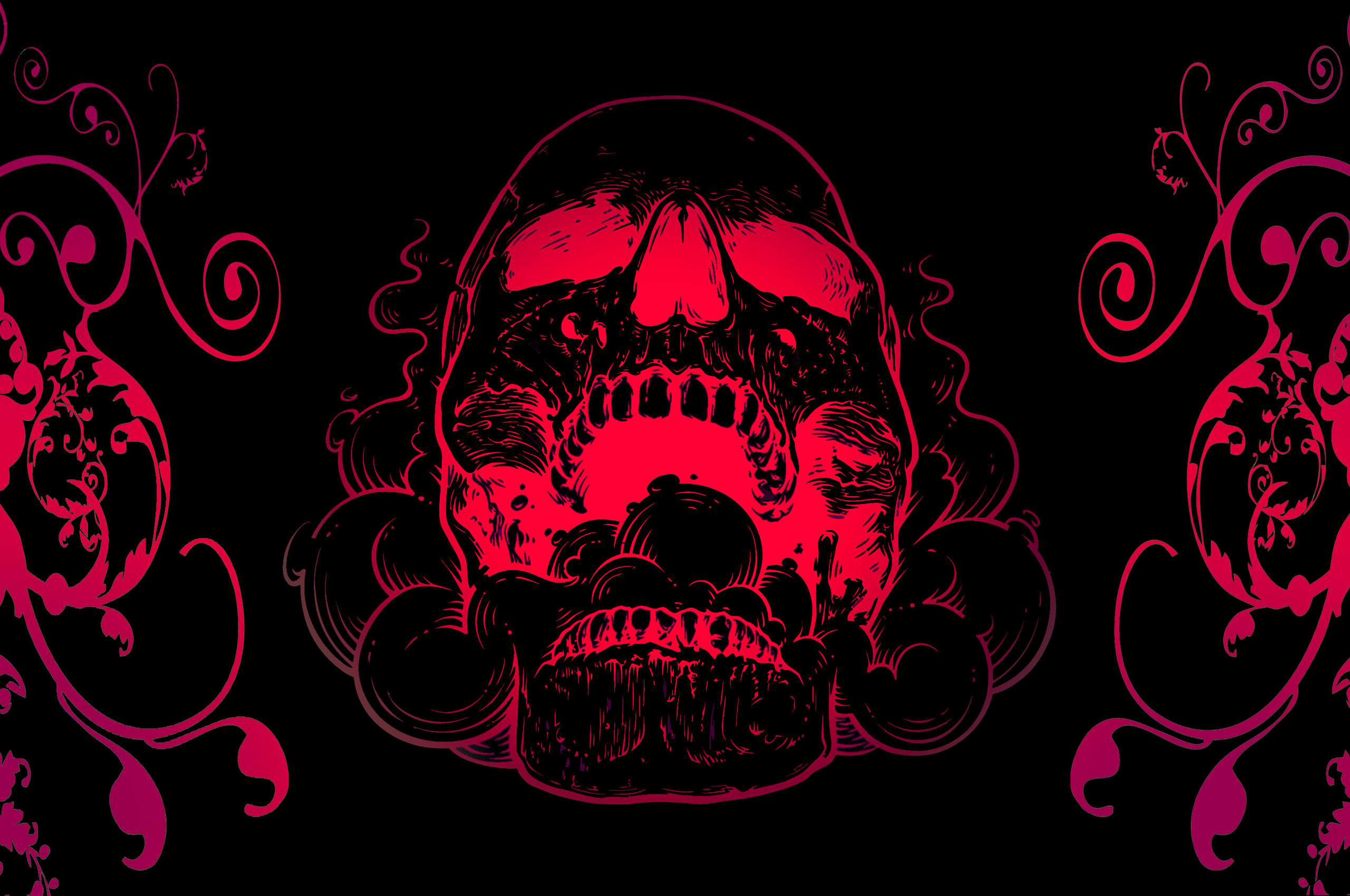 Red Skull Flowers Black Background 4k In 2560x1700 Resolution. 