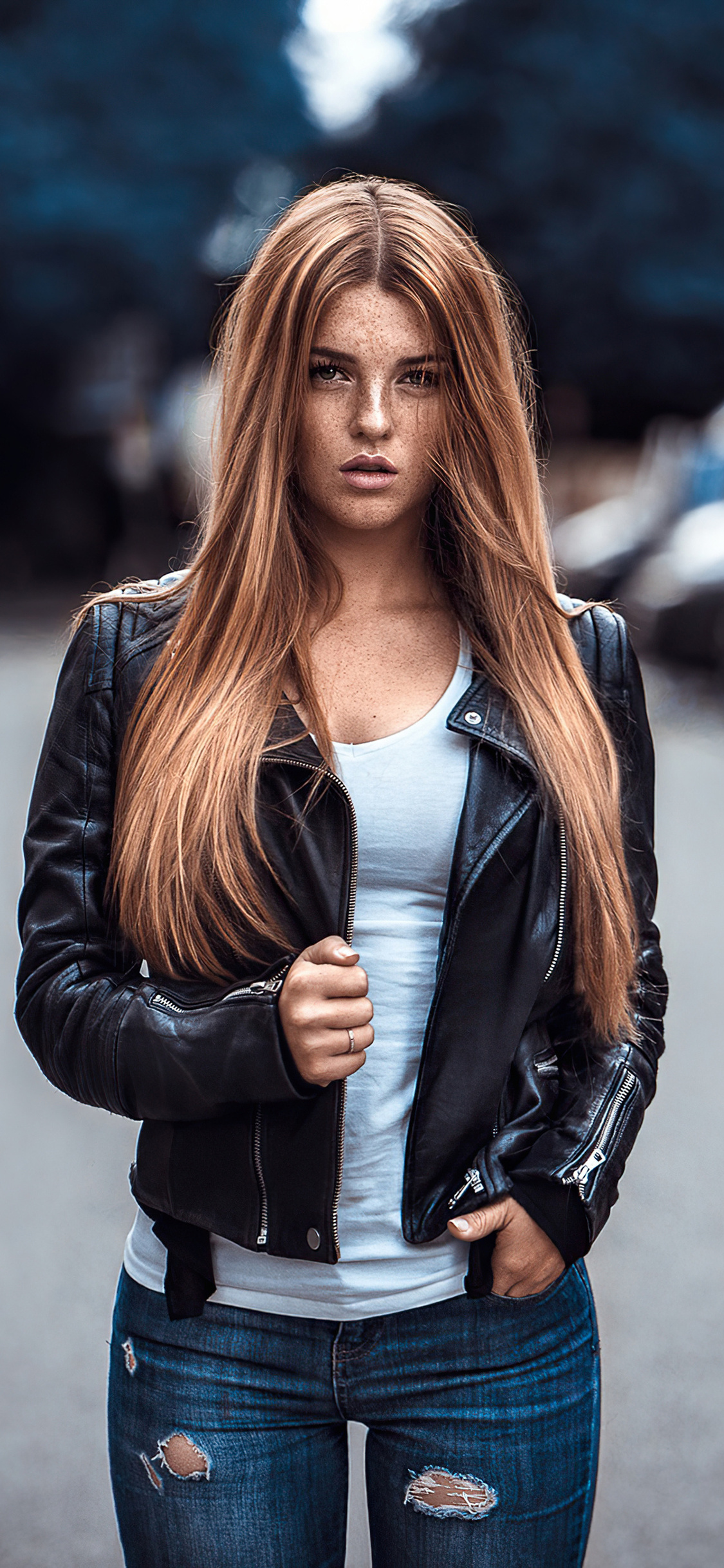 1125x2436 Redhead Model Leather Jacket Iphone Xs Iphone 10 Iphone X Hd