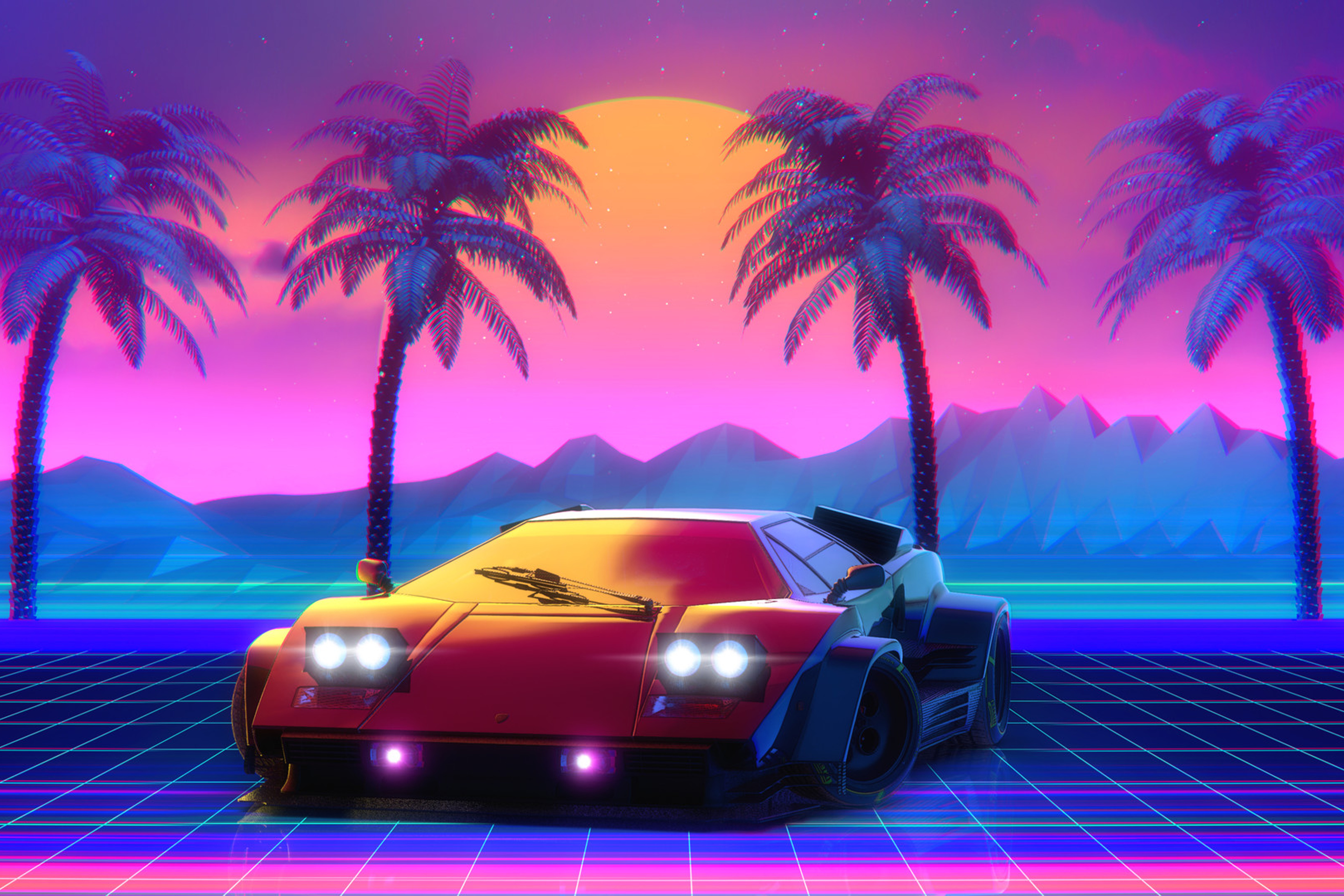 3840x2560 Retro Lamborghini Countach Palm Trees 3840x2560 Resolution HD ...