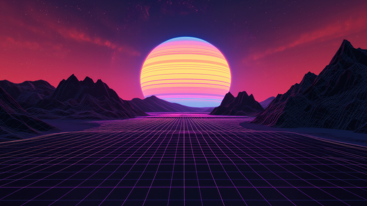 1280x720 Retro Neon Sunset Planet 720P ,HD 4k Wallpapers,Images ...