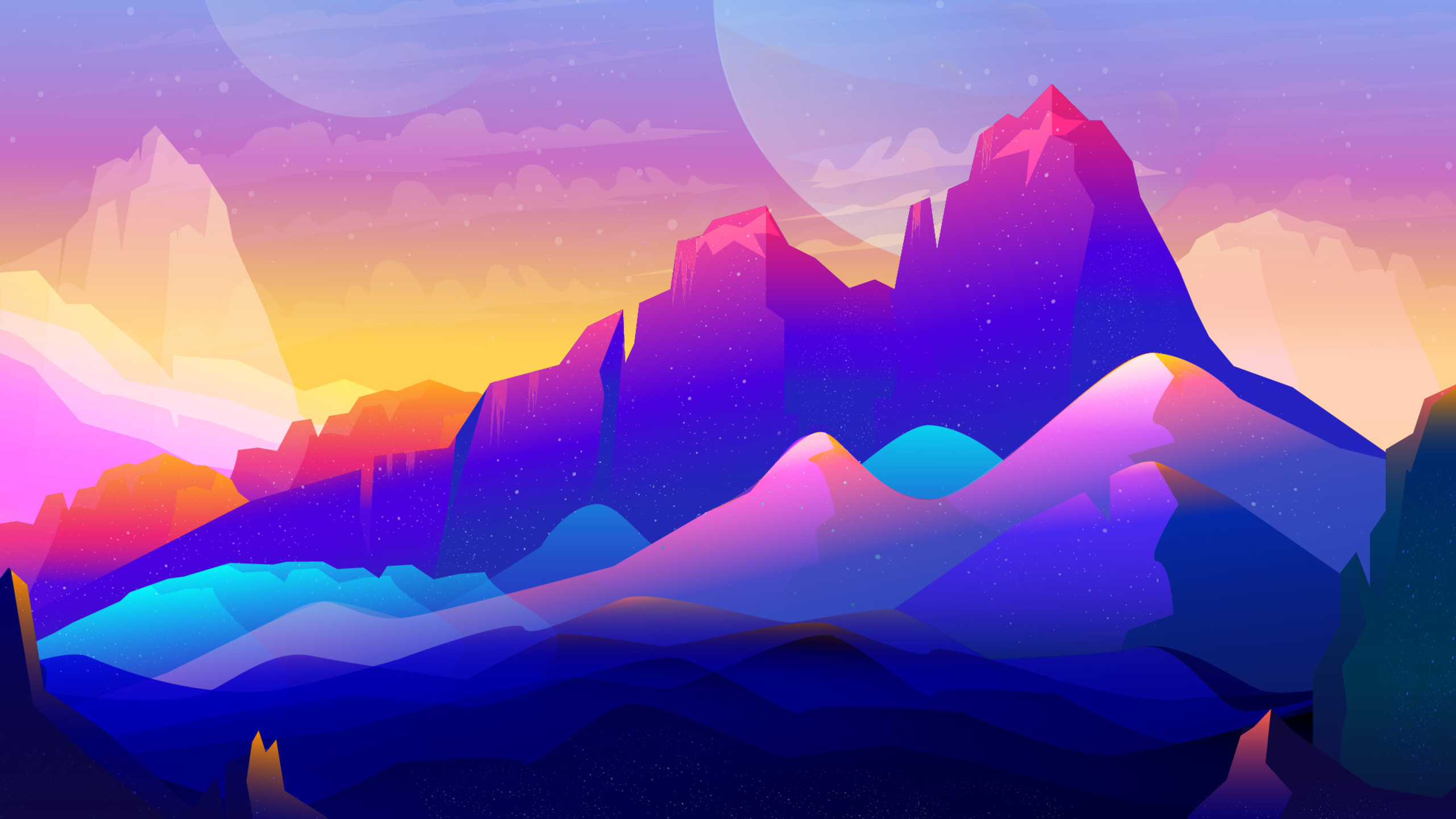 2560x1440 Rock Mountains Landscape Colorful Illustration Minimalist