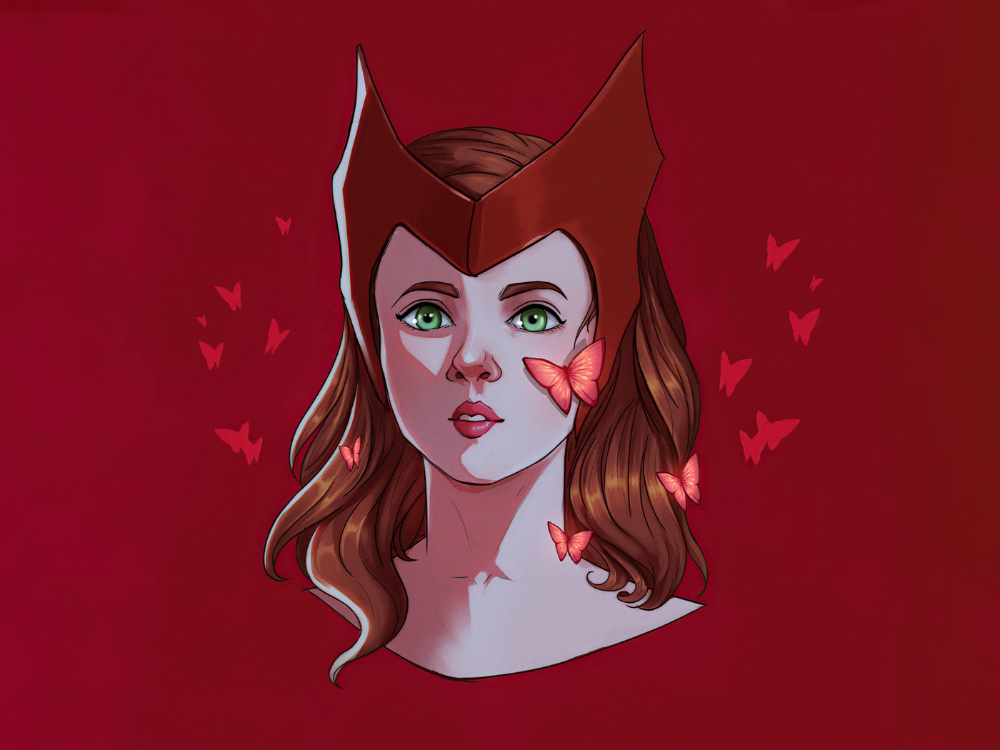 Scarlet Witch Face Portrait Minimal 4k Wallpaper In 1400x1050 Resolution