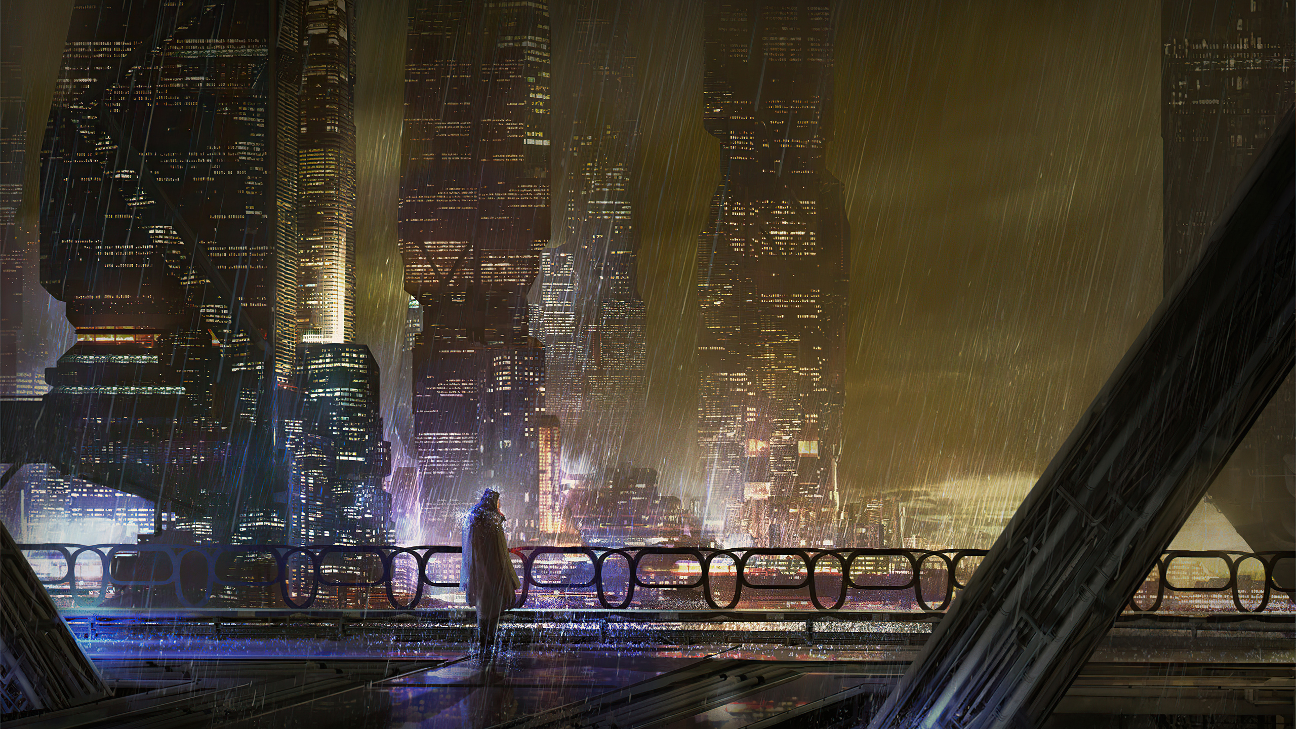 Scifi City Rain 5k Wallpaper In 2560x1440 Resolution