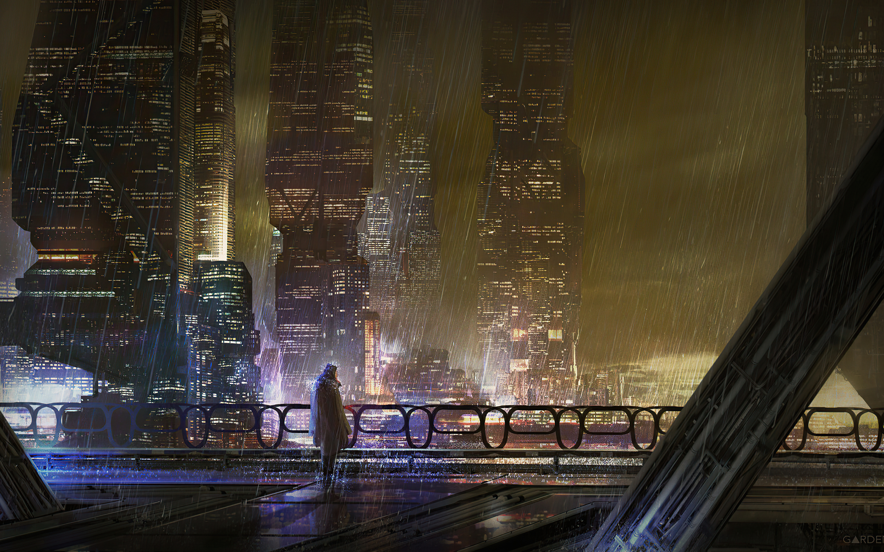 Scifi City Rain 5k Wallpaper In 2880x1800 Resolution