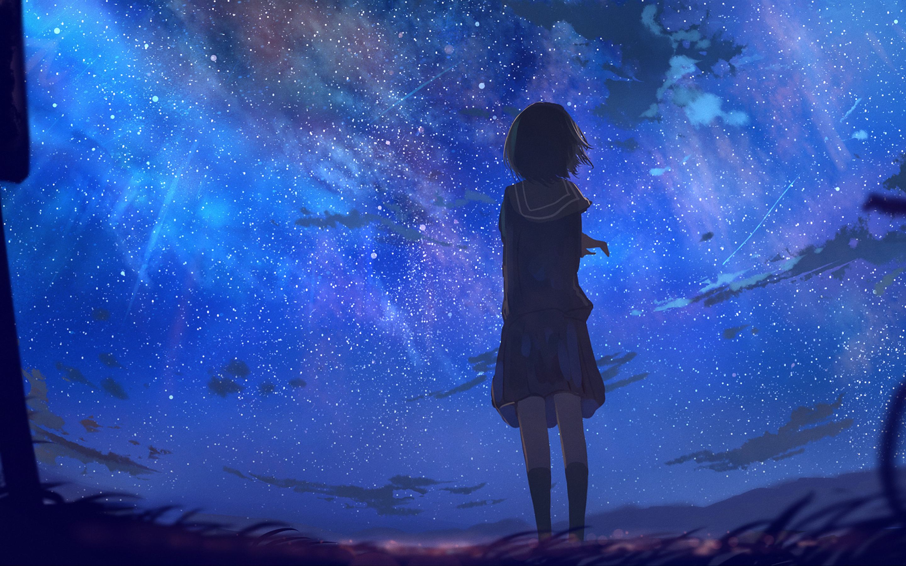 2880x1800 Short Hair In School Uniform Looking Away At Stars Anime ...