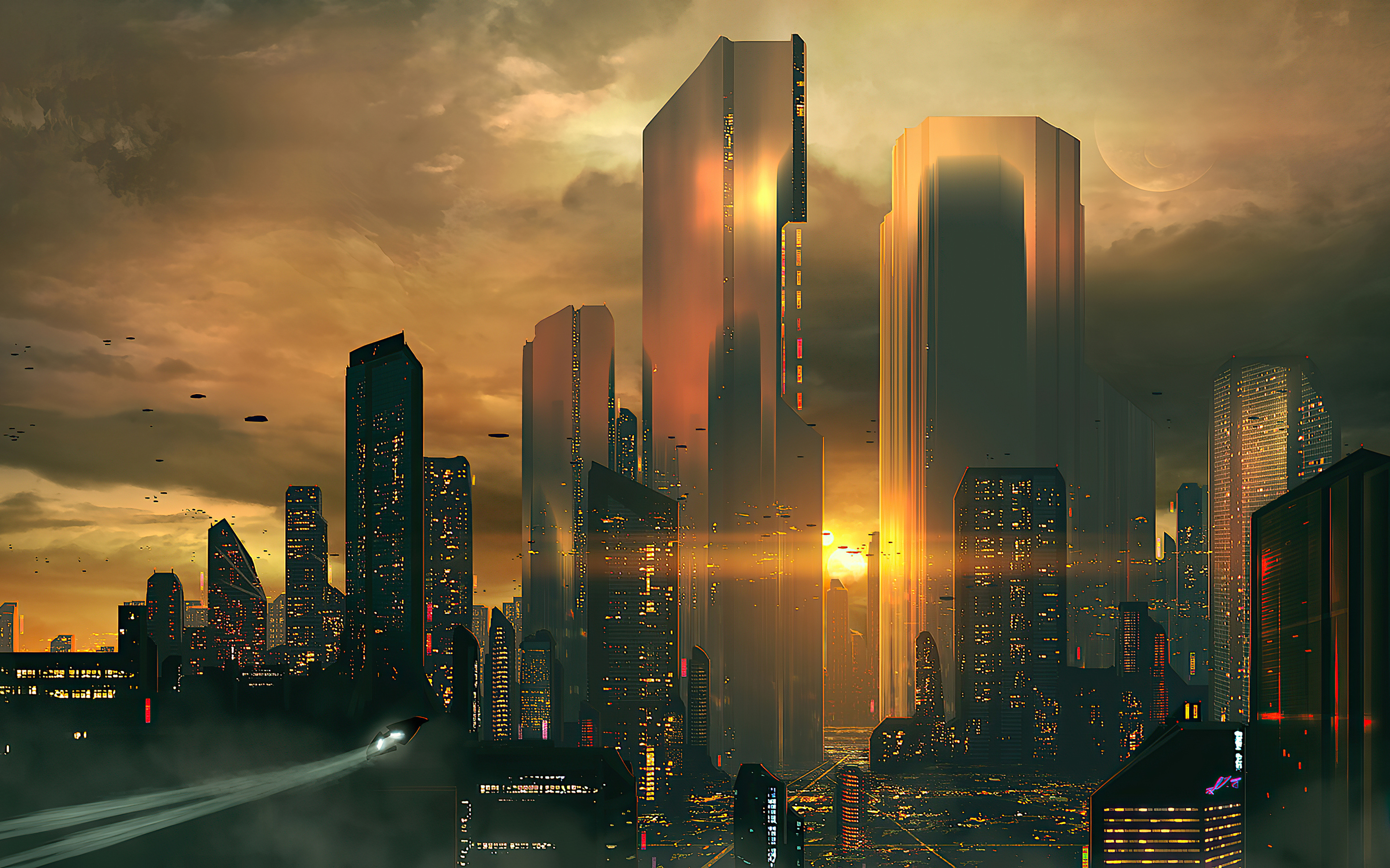 3840x2400 Silhouettes Of Future City 4k 4K ,HD 4k Wallpapers,Images, Backgrounds,Photos and Pictures, image size:3840x2400