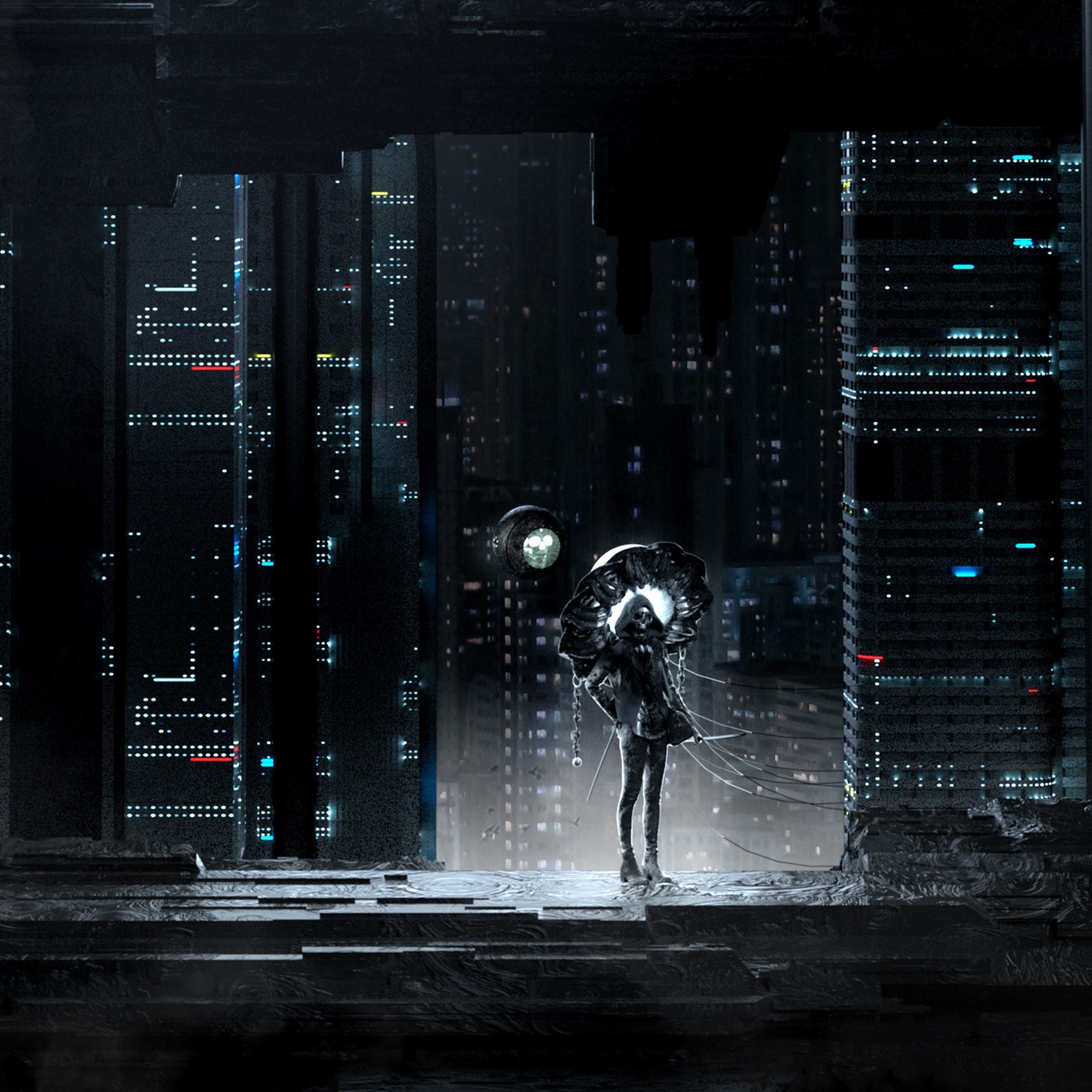 Skull Ghost Cityscape Dark Night Wallpaper In 2048x2048 Resolution