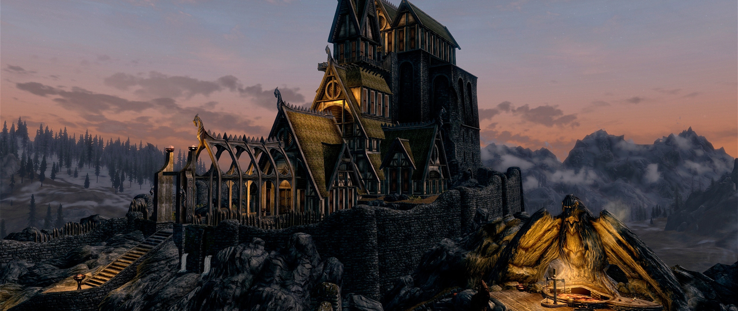 2560x1080 Skyrim Buildings 2560x1080 Resolution Hd 4k Wallpapers Images Backgrounds Photos And Pictures