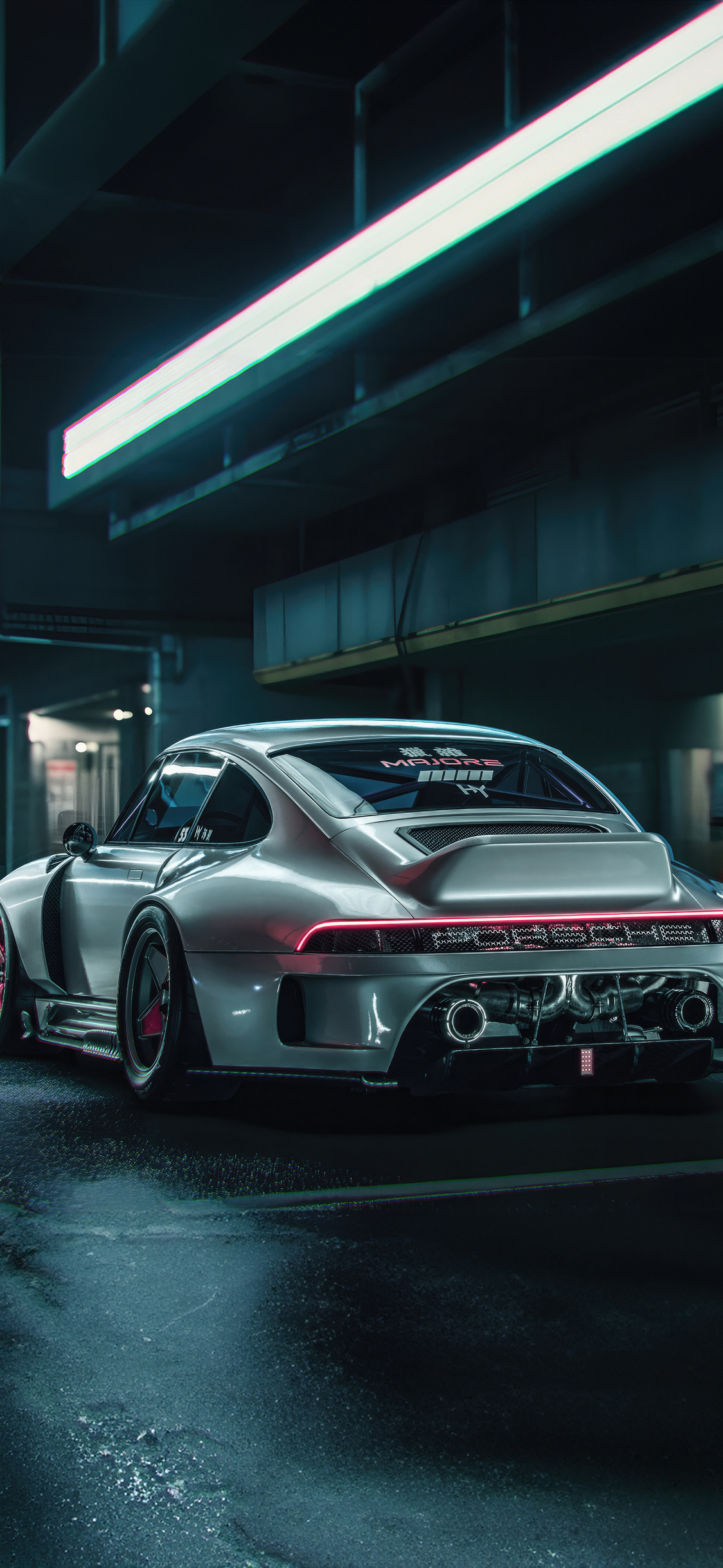 1125x2436 Sleek And Cyber Porsche In The Neon City Iphone XS,Iphone 10 ...