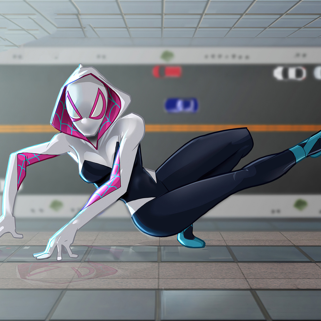 1024x1024 Spider Gwen In City Buliding 1024x1024 Resolution HD 4k ...