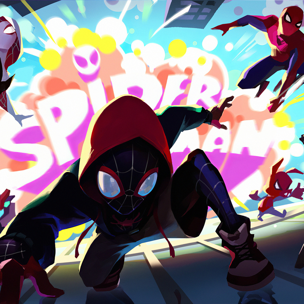 1024x1024 Spider Verse Heroes Action 1024x1024 Resolution HD 4k ...