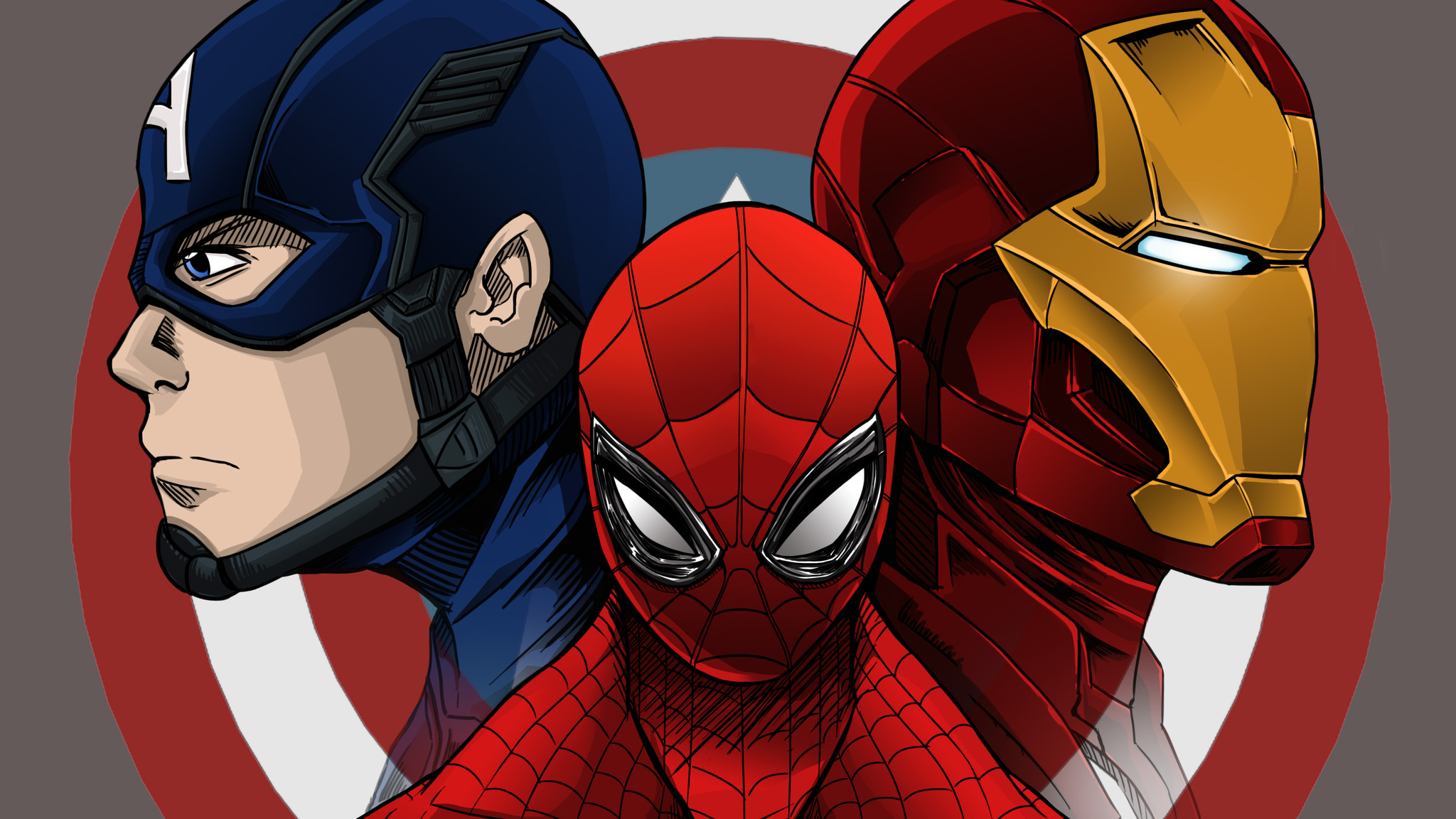 Spiderman Iron Man Captain America Artwork In 2048x1152 Resolution. spiderm...