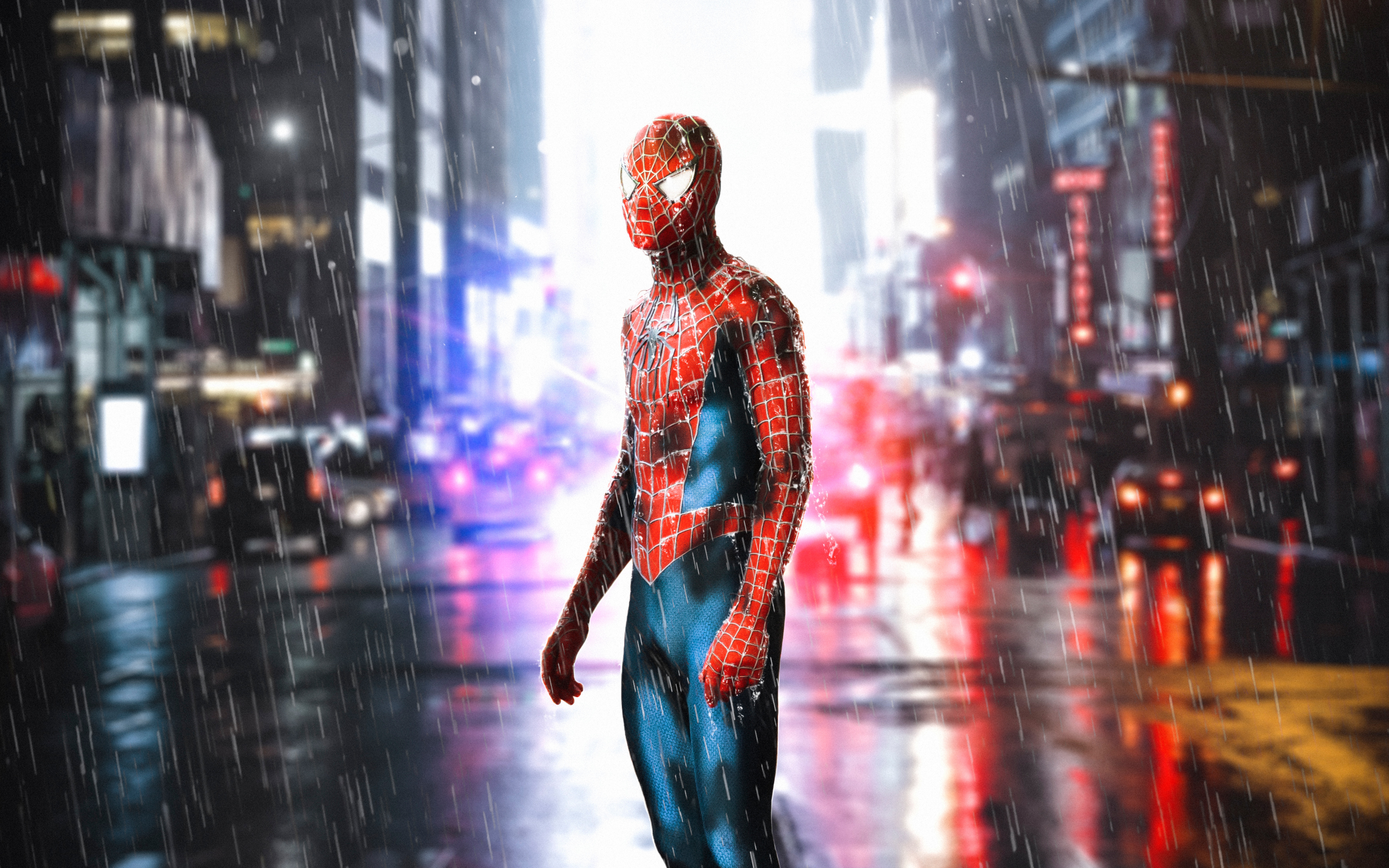 Spiderman Standing In Rain In 3840x2400 Resolution. spiderman-standing-in-r...