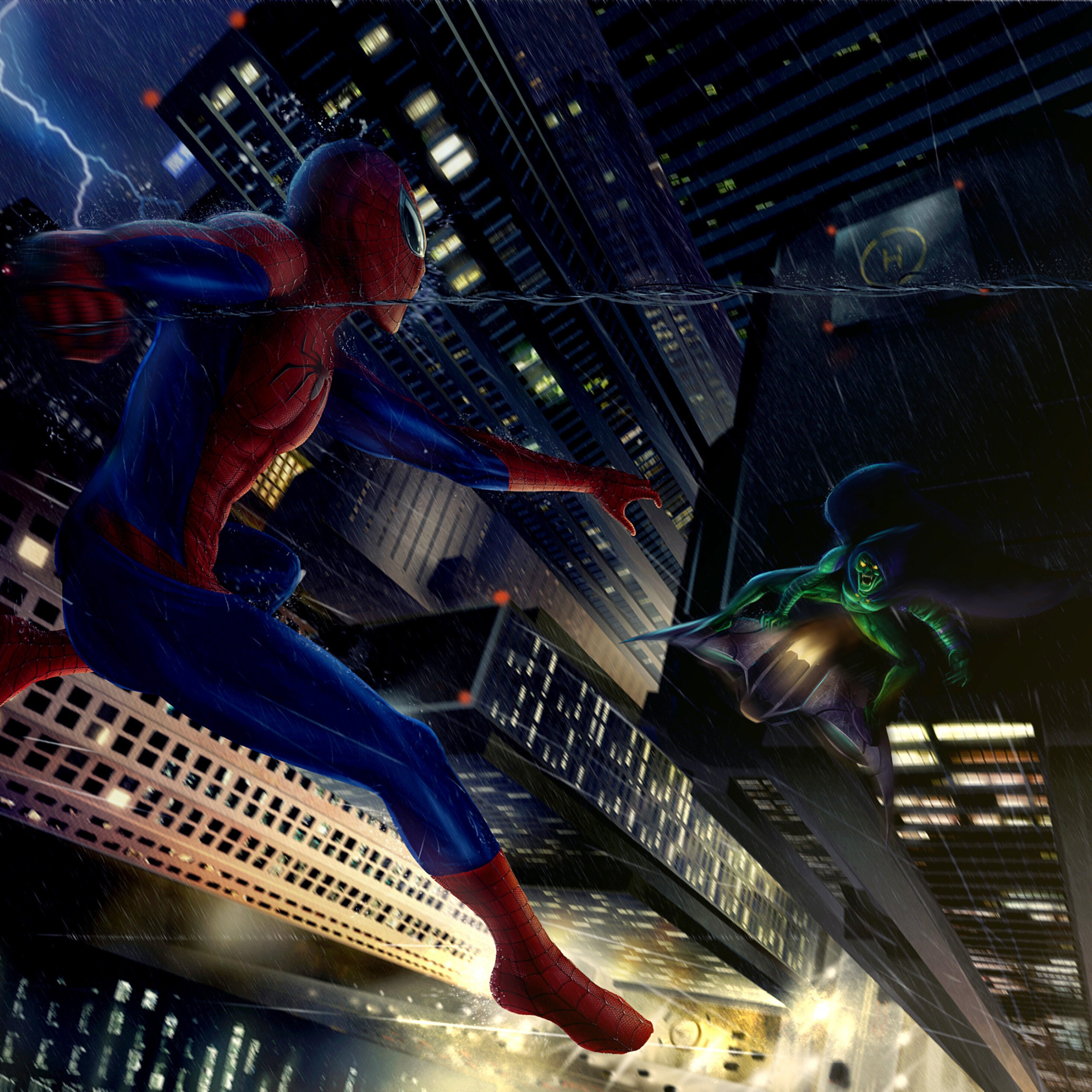 Ночь человека паука. Spider man vs Goblin. Человек паук в ночном городе. Человек паук город. Ночной город человек паук.