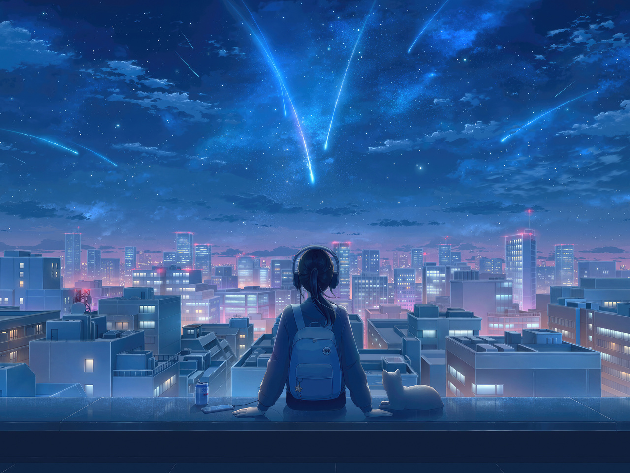 1280x960 Stargazing Midnight Lofi Girl Headphones Illustration 1280x960 