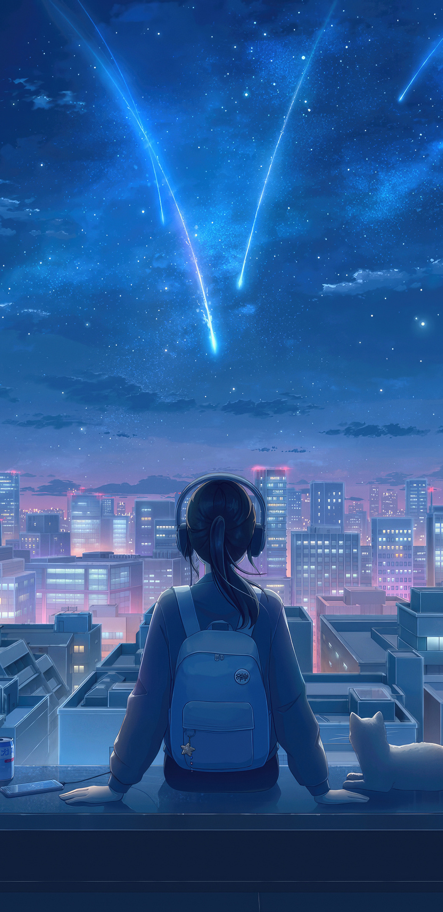 1440x2960 Stargazing Midnight Lofi Girl Headphones Illustration Samsung ...