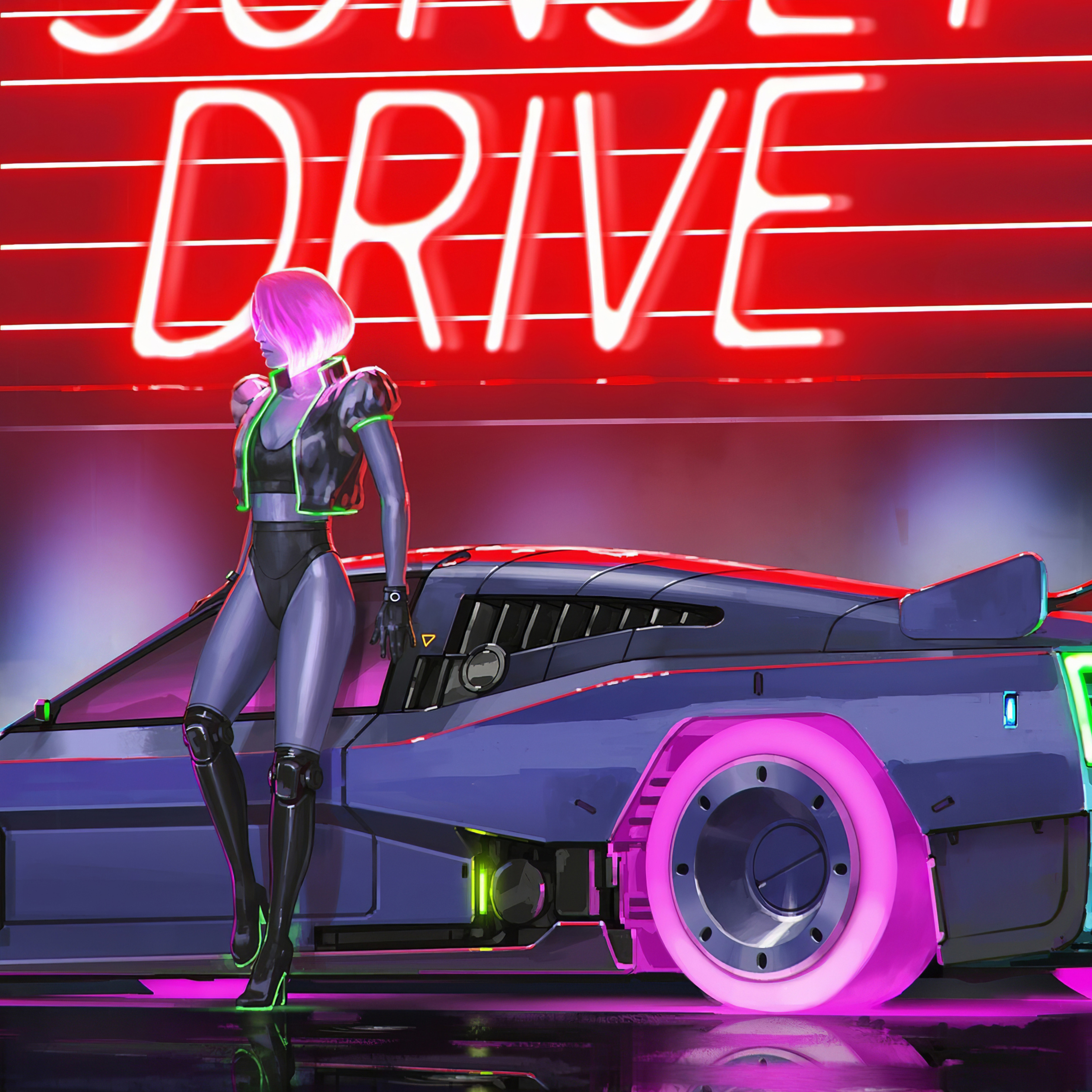 Sunset Drive Synthwave 4k In 2932x2932 Resolution. sunset-drive-synthwave-4...