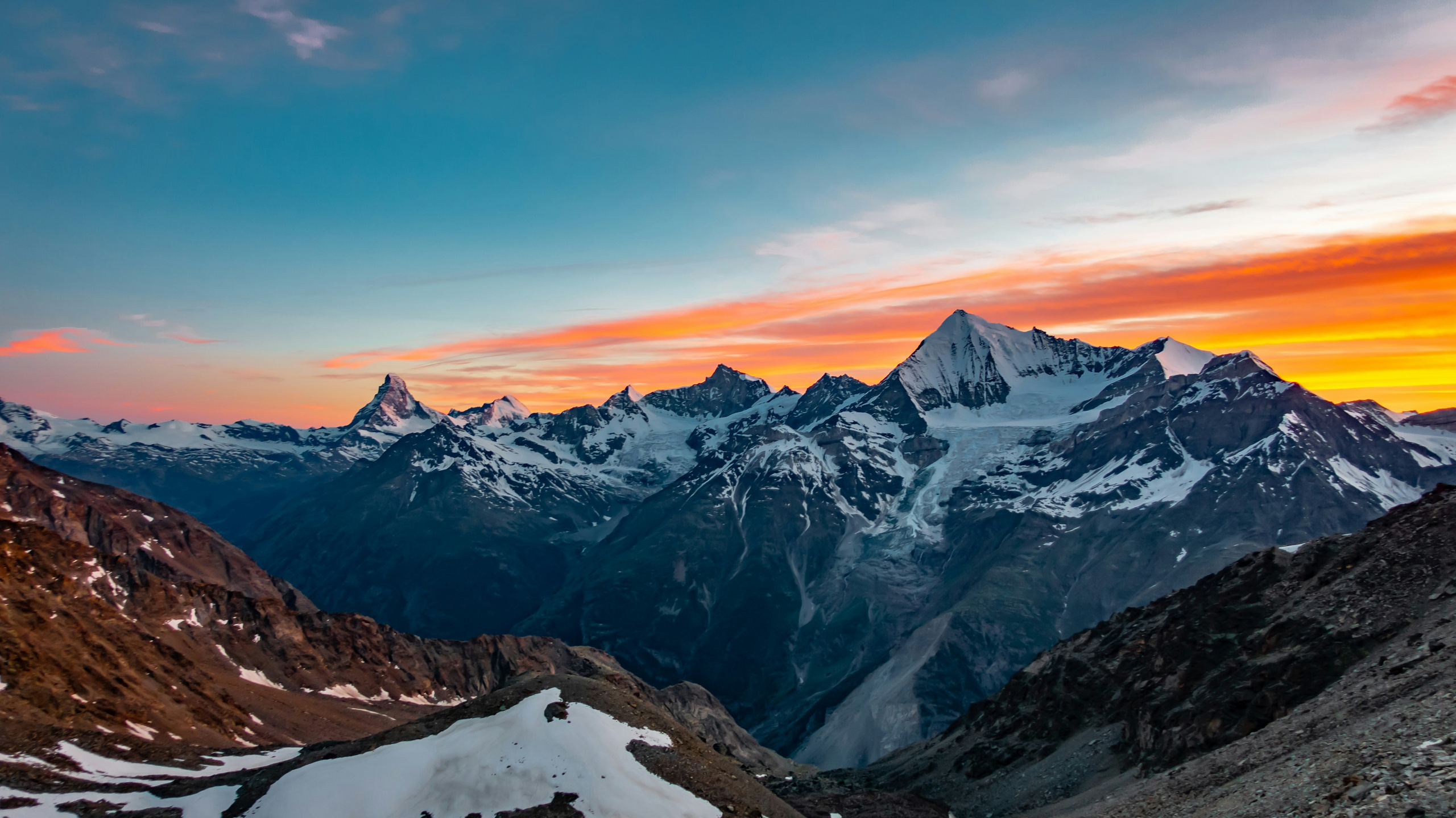 2560x1440 Sunset View Of Matterhorn And Weisshorn From Our Bivy 1440P ...