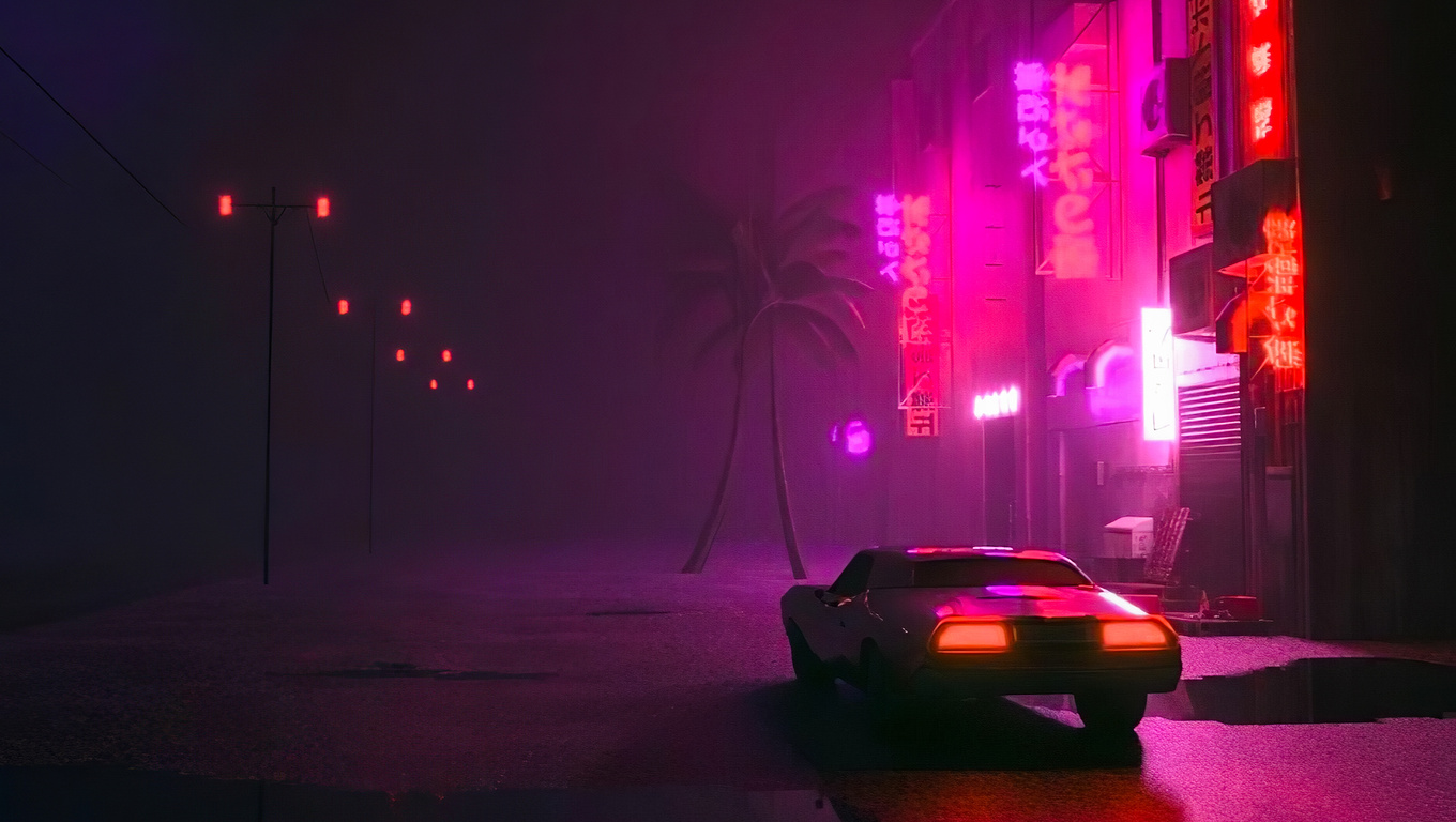 1360x768 Synthwave Car On Street Laptop HD ,HD 4k Wallpapers,Images
