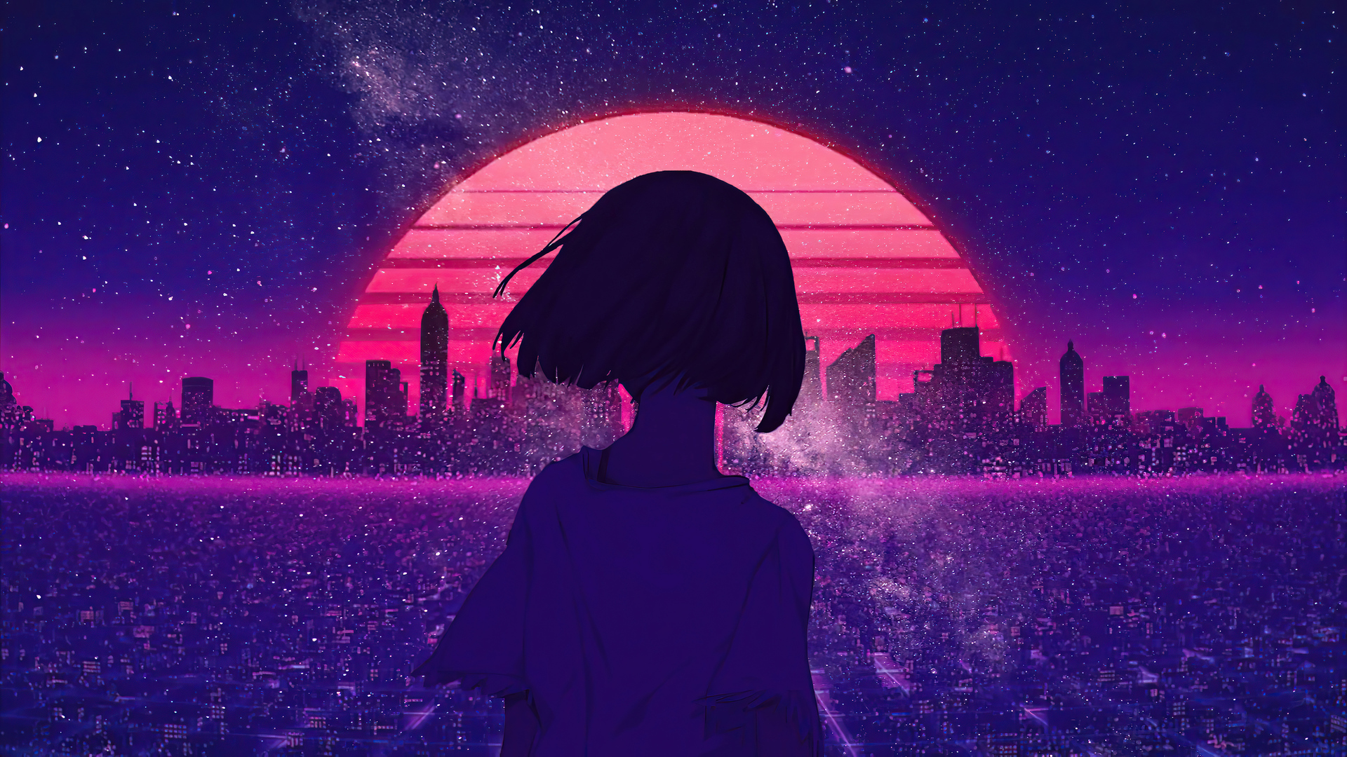 1920x1080 Synthwave Night Sunset Anime Girl 4k Laptop Full HD 1080P HD 4k  Wallpapers, Images, Backgrounds, Photos and Pictures